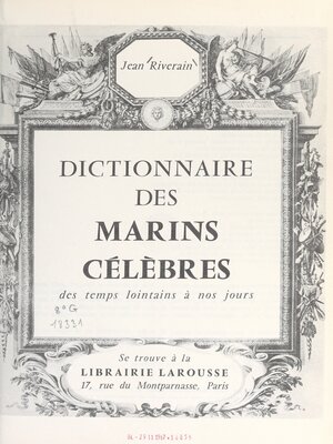 cover image of Dictionnaire des marins célèbres